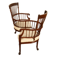 Antique American Carved Mahogany Conversation Sofa Chair Loveseat Tête-à-Tête, Circa  1880