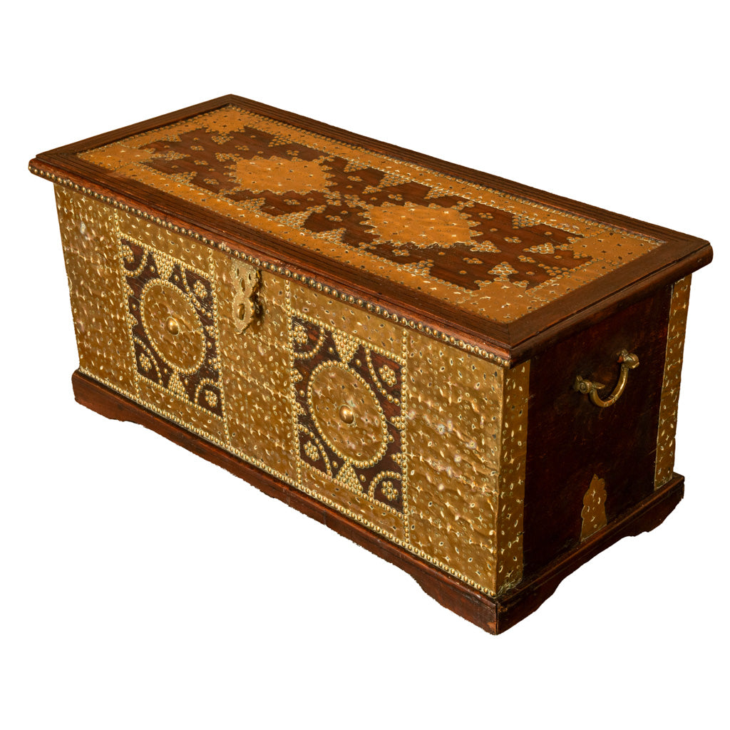Antique 19thC Zanzibar Omani Teak & Brass Stud & Copper Clad Dowry Chest 1850