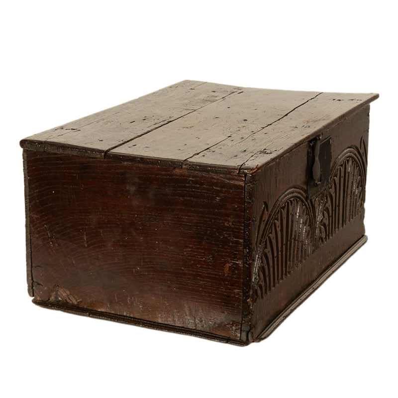 Antique 17th Century Charles II Carved Oak Bible Document Box 6 Plank Trunk 1680
