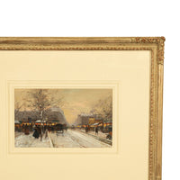 French Impressionist Painting Winter Landscape Scene "Foire de Montmartre" Paris by Eugene Galien-Laloue, 1900