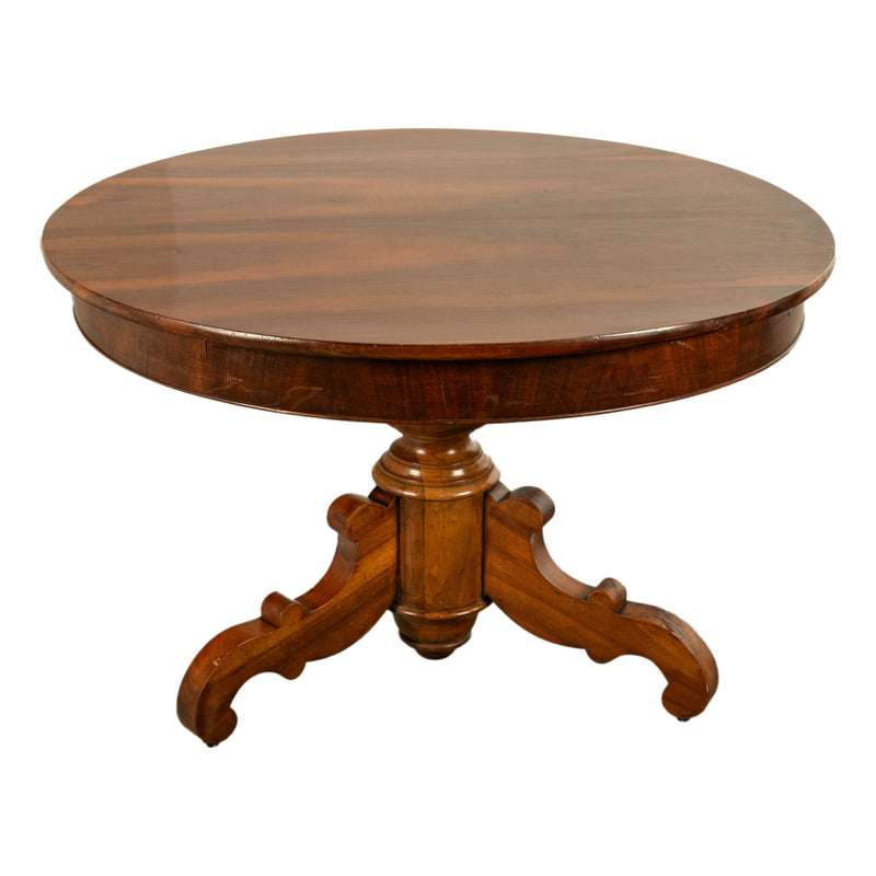 Antique Round Carved French Walnut Pedestal Tripod Dining Center Table 1850