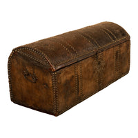 Antique 17th Century Italian Leather and Pine & Brass Stud Work Carriage Chest Trunk 1680