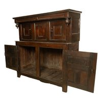 Antique Early 18th Century Welsh English Deuddarn Carved Oak Court Cupboard 1737