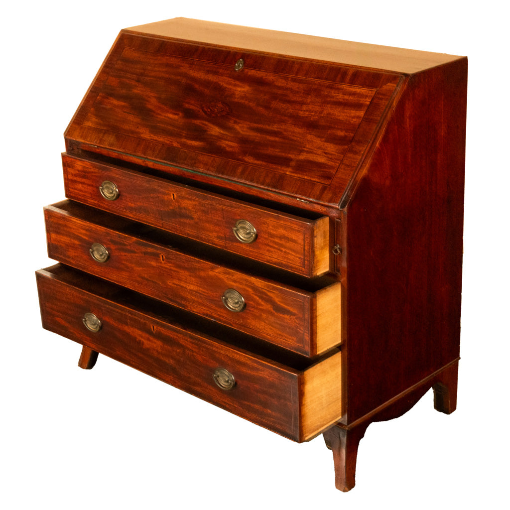 Fine Antique Georgian Mahogany Sheraton Inlaid Secretary Desk Bureau Chest 1780