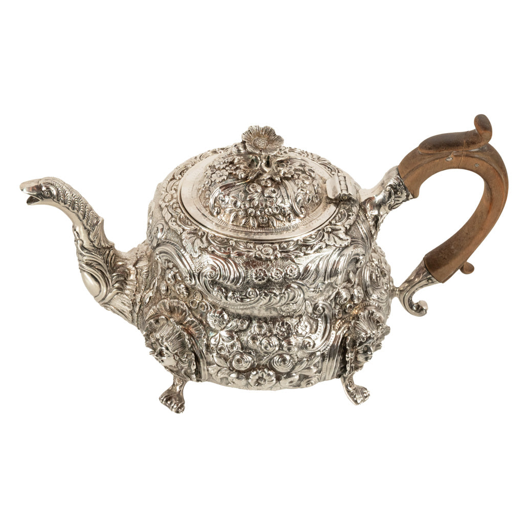 Antique George III Sterling Silver Rococo Teapot London John Wakefield 1819