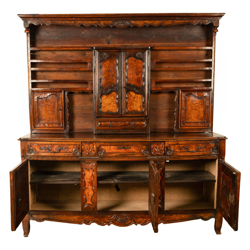 Antique French Provincial Normandy Carved Walnut Dresser Buffet Vaissilier 1790