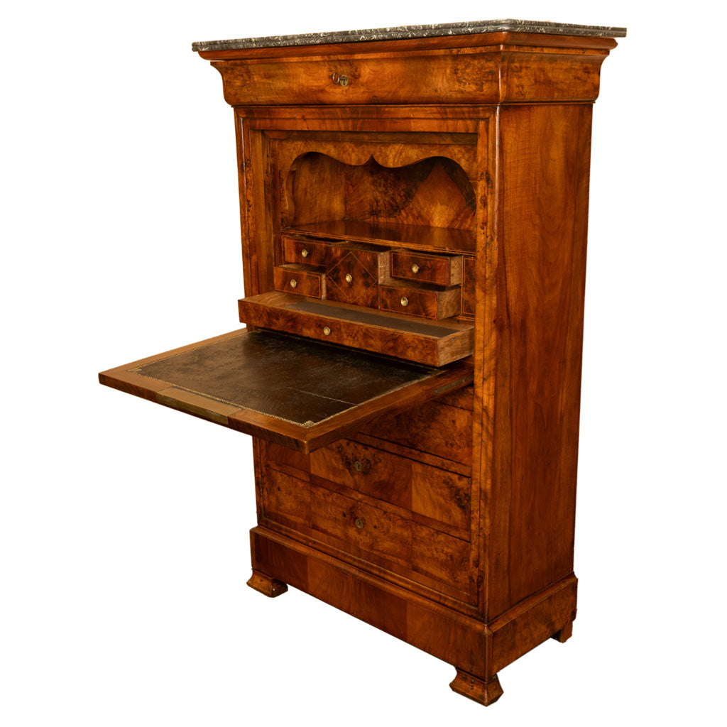 Antique French Louis Philippe Burr Walnut Secrétaire à Abattant Desk Chest 1840