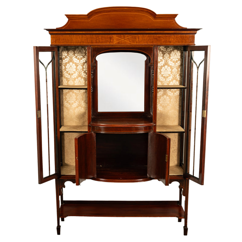 Antique Sheraton Regency Revival Inlaid Mahogany Display Case China Cabinet Hutch 1900