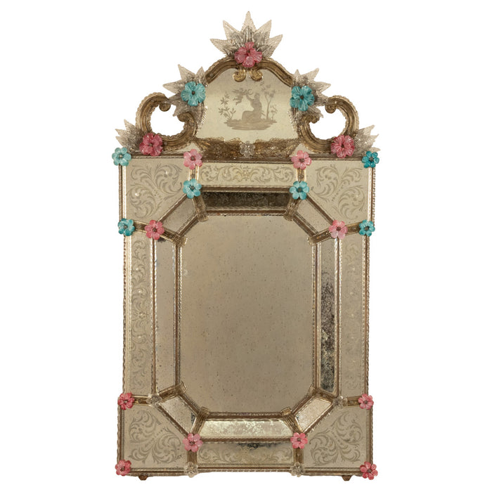 Antique Style Italian Handmade Murano Venetian Etched Glass Mirror Fratelli Tosi
