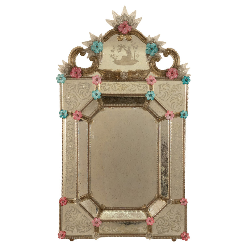 Antique Style Italian Handmade Murano Venetian Etched Glass Mirror Fratelli Tosi