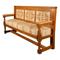 Antique 19th Century French Oak Bench Pew Pendleton Chief Joseph Fabric 1880