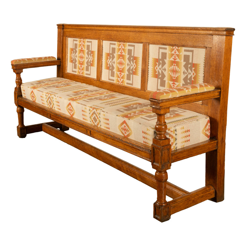 Antique 19th Century French Oak Bench Pew Pendleton Chief Joseph Fabric 1880