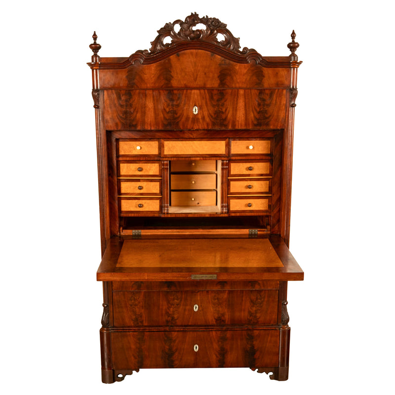 Antique Austrian Mahogany Maple Inlaid Biedermeier Secretary Chest Cabinet 1850