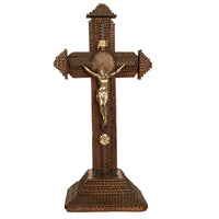 Antique American Tramp Art Carved Wood Crucifix John Zadora Pennsylvania 1900