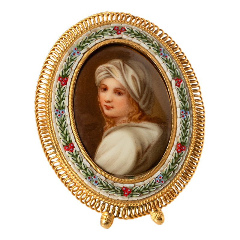 Antique Italian Micro Mosaic Miniature Portrait Painting Porcelain Guido Reni,1895