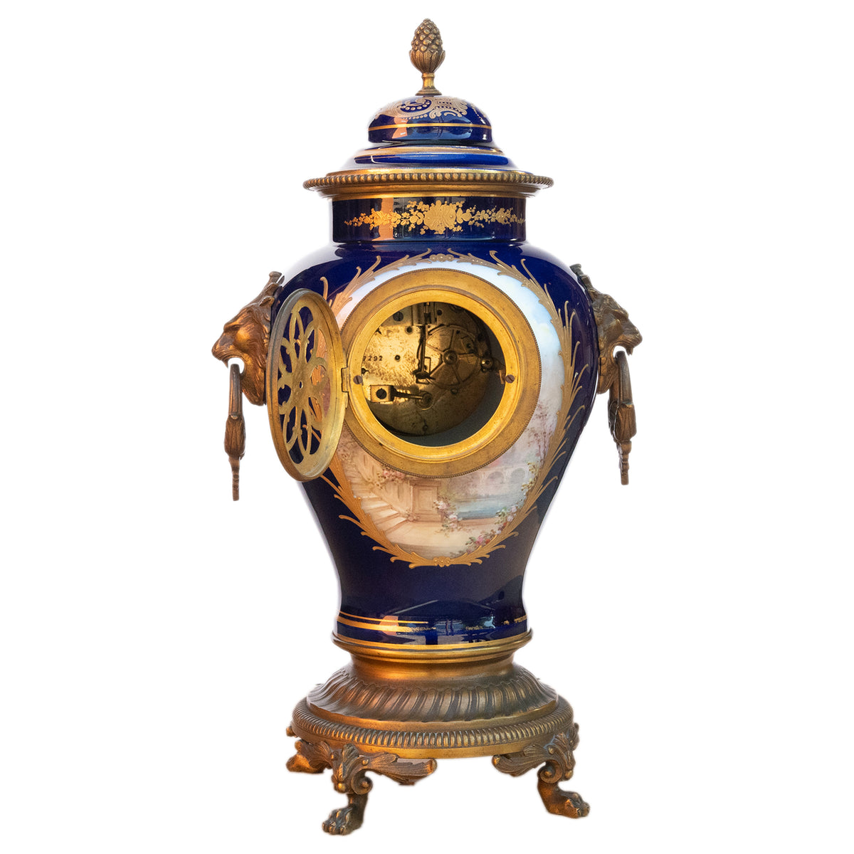 Antique French Sèvres Porcelain G. Poitevin Ormolu Japy Freres 8 Day Clock 1875