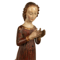 Antique Italian 15th Century Carved Wood Hand-Painted Madonna Statue Vecchietta 1460