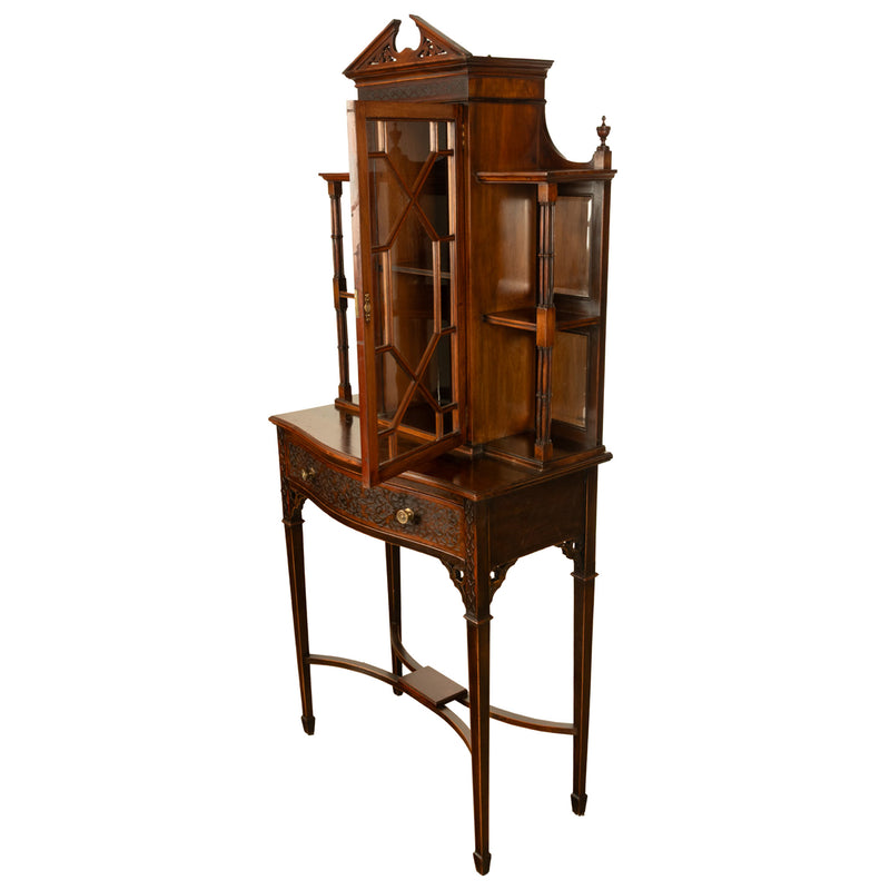 Antique Chippendale Mahogany Carved Display Case Cabinet Vitrine on Stand 1895
