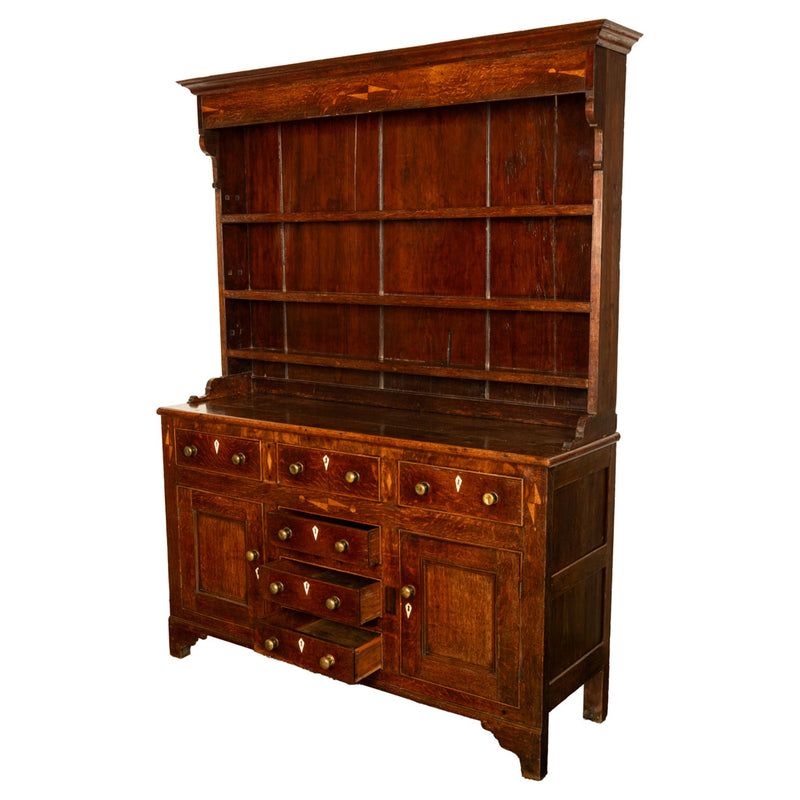 Antique 18th Century Georgian Oak Inlaid Welsh Dresser Plate Rack Sideboard 1780