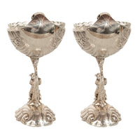 Antique Pair German Silver Master Salts Grotto Shells Putti Dolphins Hannau 1890