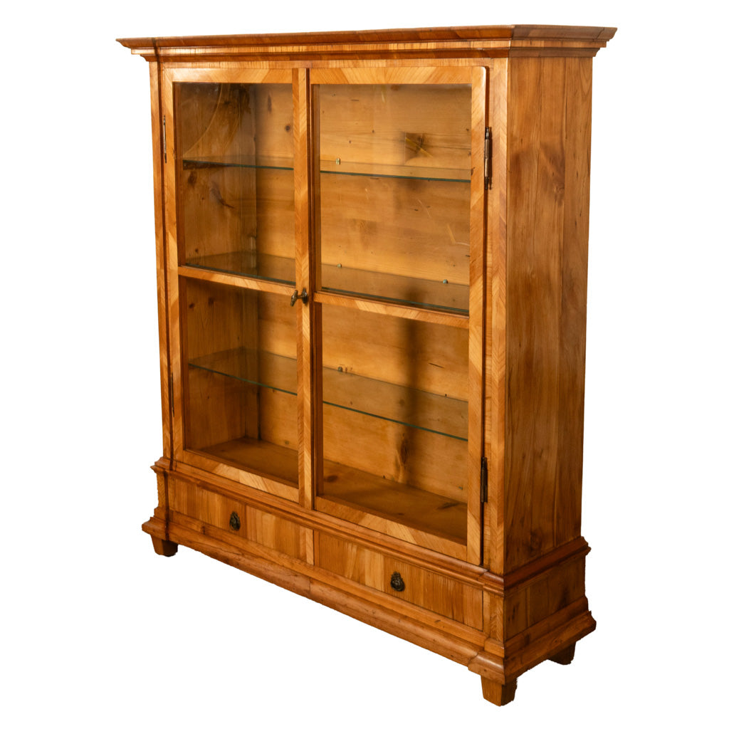 Antique Austrian Cherry Wood Biedermeier Display Library Cabinet Bookcase 1840