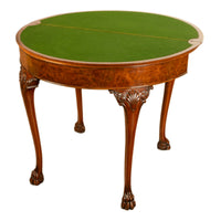 Antique Mahogany Carved Chippendale Demi-Lune Queen Anne Game Console Table 1900