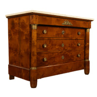 Antique 19th Century French Empire Burl Walnut Marble Ormolu Chest Drawers Commode 1810
