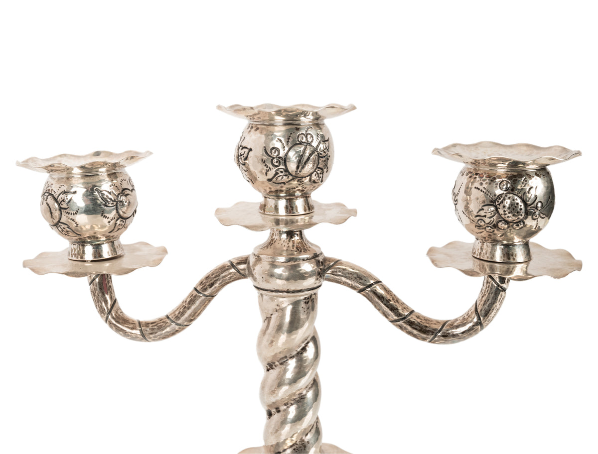 Pair Art Deco Swedish Silver 3 Branch Candelabras Candlesticks C.G.Hallberg 1927