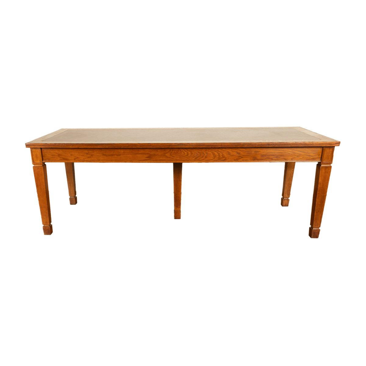 Long Antique Oak Arts & Crafts Five Leg Library Conference Dining Table 1900