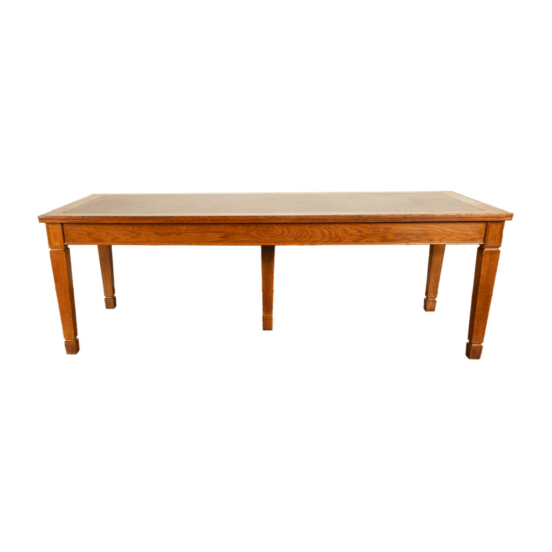 Long Antique Oak Arts & Crafts Five Leg Library Conference Dining Table 1900