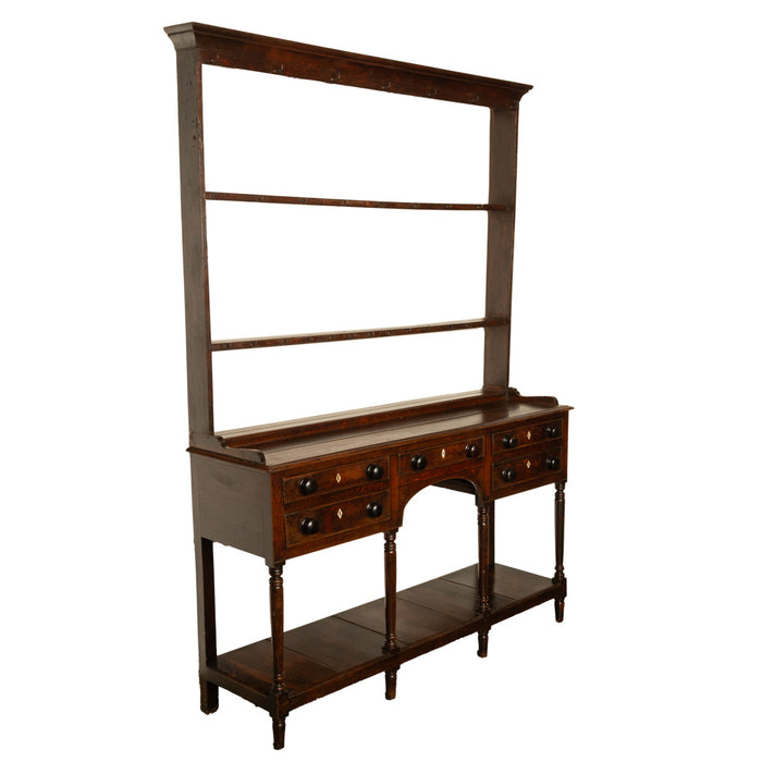 Antique 18th C George III Country Welsh Oak Dresser Plate Rack & Pot Board 1790