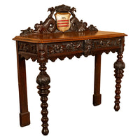 Antique Carved Oak Hall Table Skipworth Family Painted Royal Coat of Arms 1860