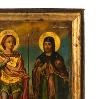 Antique Greek Orthodox Gilded Hand-painted Egg Tempera Double Sided Icon, 1850