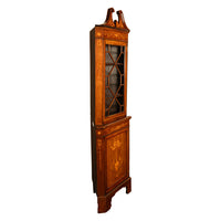 Antique Edwardian Regency Revival Inlaid Marquetry Mahogany Corner Cabinet 1890