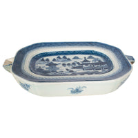 Antique Chinese Qing Canton Blue & White Export Porcelain Warming Dish 1800