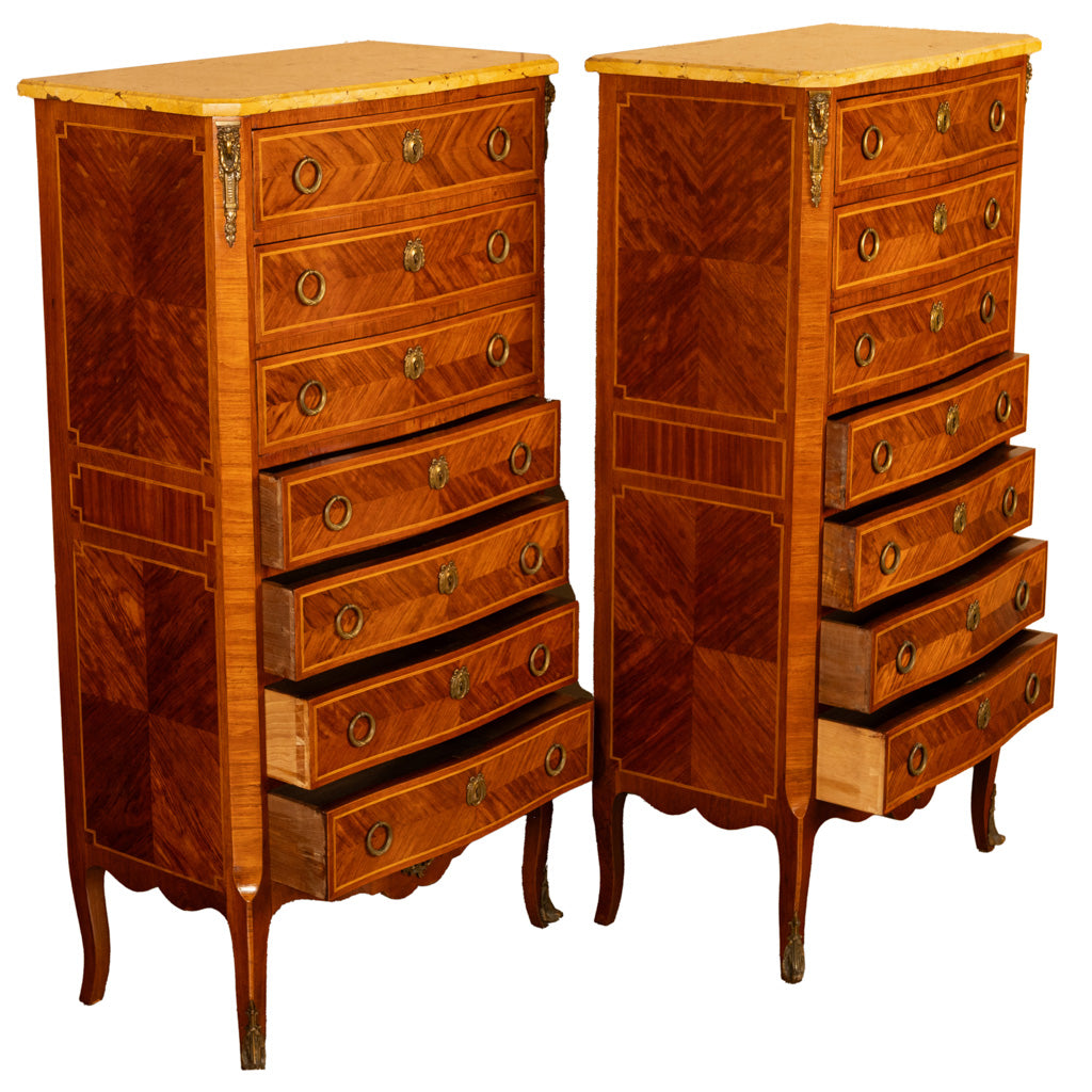 Pair Antique French Semainier Ormolu Marble Chests of Drawers by Kahn & Cie 1895