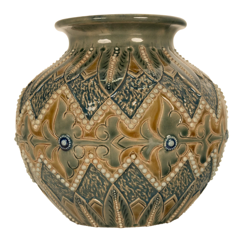 Antique Aesthetic Movement Doulton Lambeth Stoneware Vase Elizabeth Atkins 1883