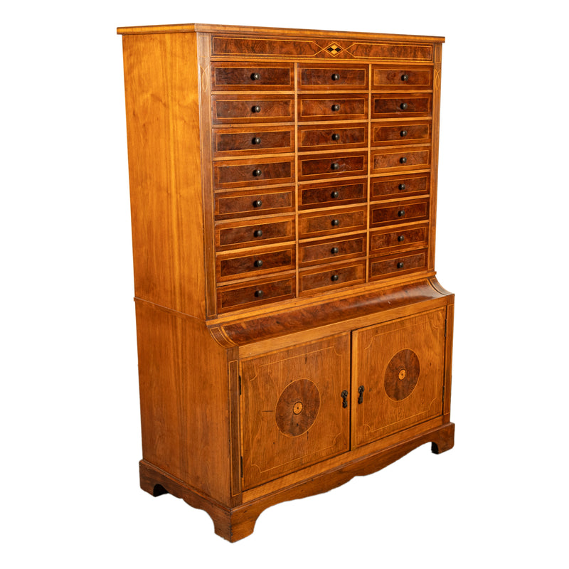 Antique Art Deco Inlaid Marquetry Burl Walnut 24 Drawer Filing Collectors Cabinet Circa 1920