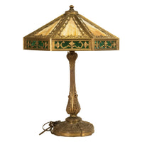 Antique American Arts & Crafts 3 Light Slag Glass Table Lamp by Miller Co. 1910