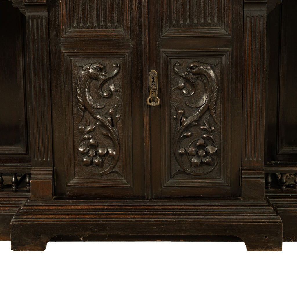 Antique Monumental Renaissance Revival Carved Oak Hall Tree Stand Mirror 1890