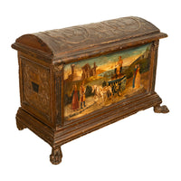 Italian Renaissance Gilded & Painted Polychrome Carved Wood Cassone Chest Coffer