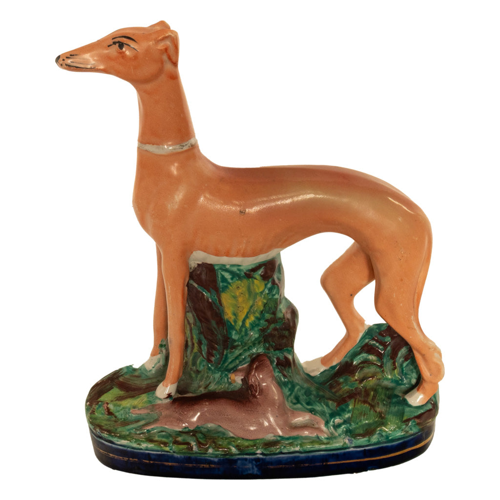 Antique 19thC Pair of Staffordshire Whippets Greyhounds Hunting Dog Figures 1860