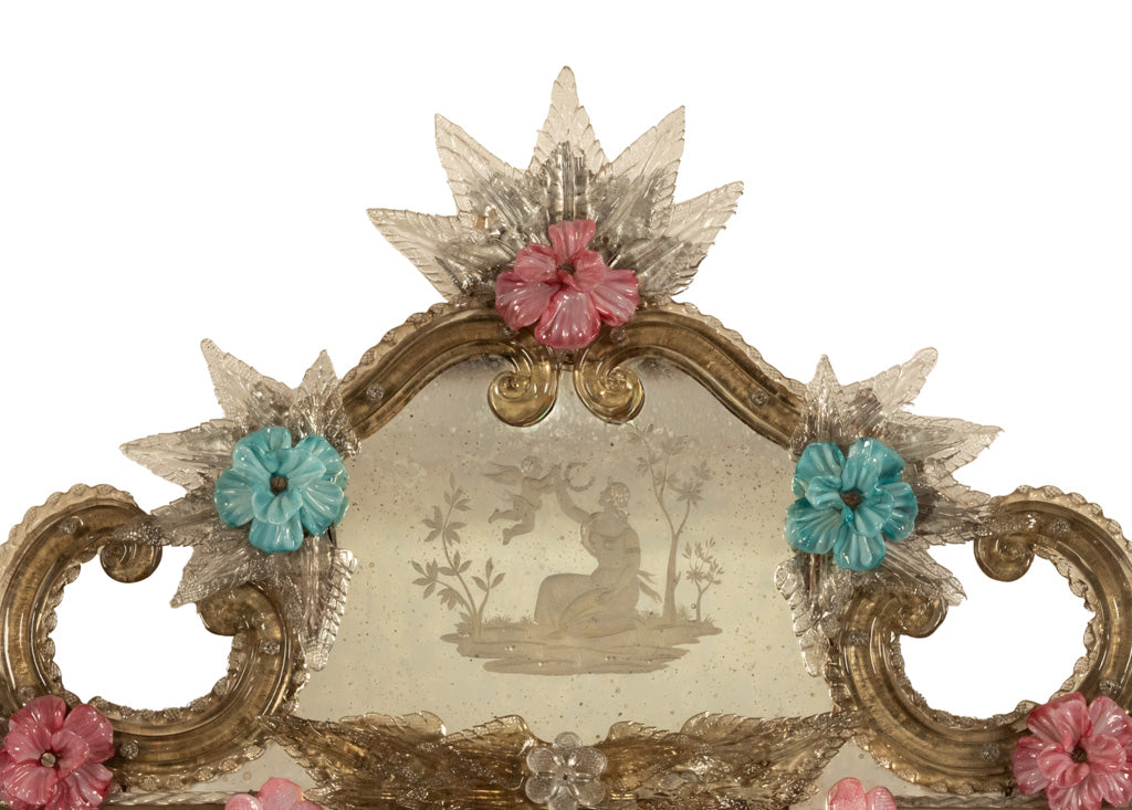 Antique Style Italian Handmade Murano Venetian Etched Glass Mirror Fratelli Tosi