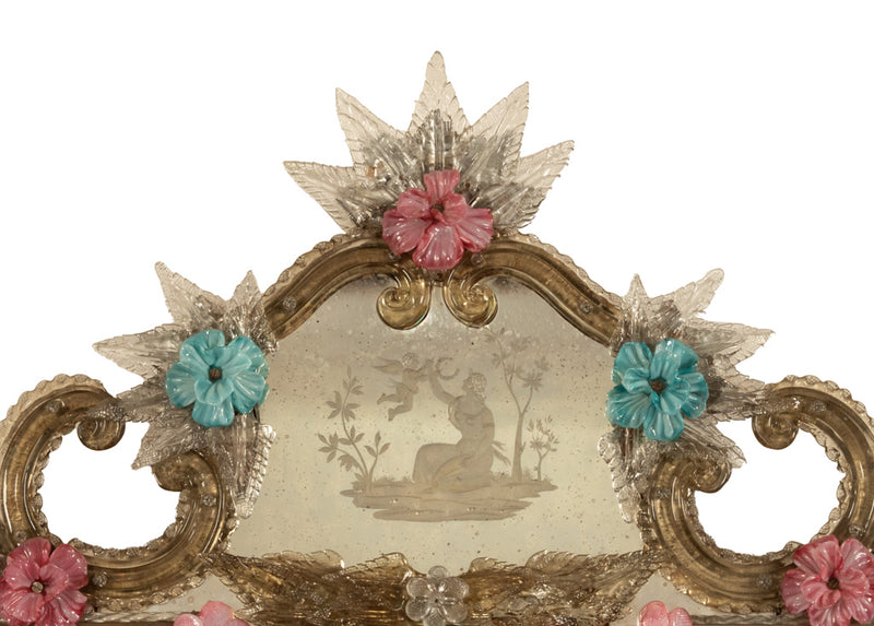 Antique Style Italian Handmade Murano Venetian Etched Glass Mirror Fratelli Tosi