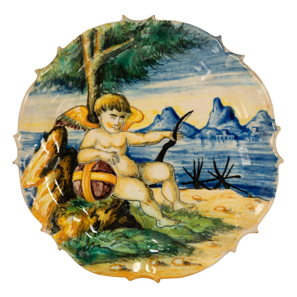 Antique 19th Century Pair Early Cantagalli Majolica Istoriato Plates Italy 1880