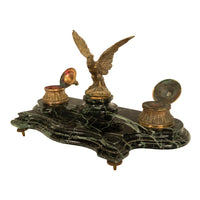 Antique 19thC French Empire Gilt Bronze Marble Eagle Desk Set Twin Inkwell 1880