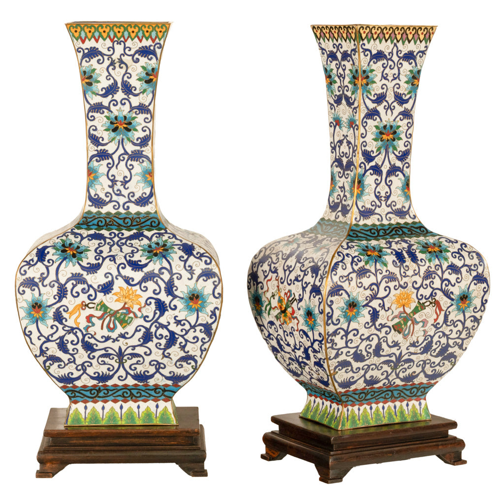 Antique Pair Monumental Chinese Qing Qianlong Period Cloissoné Enamel Vases 1795
