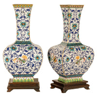 Antique Pair Monumental Chinese Qing Qianlong Period Cloissoné Enamel Vases 1795