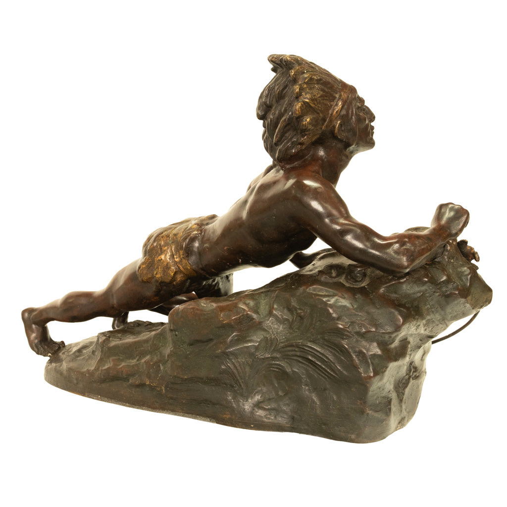 Antique French Art Deco Bronze Sculpture Native American Indian Hunter Scout by René-André Varnier, Circa 1920
