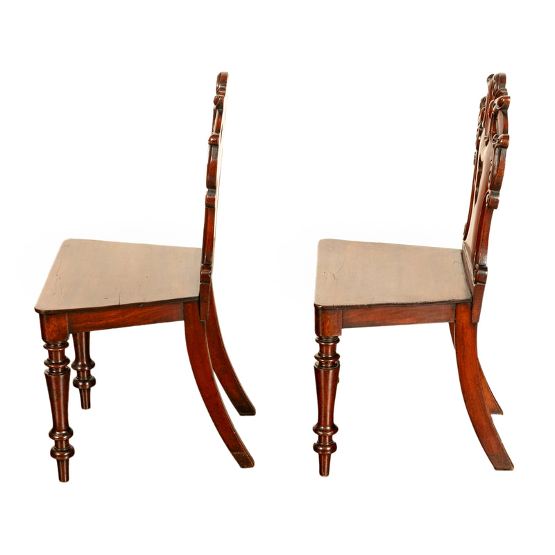 Pair Antique Regency Carved Mahogany Country House Shield Back Hall Chairs 1825